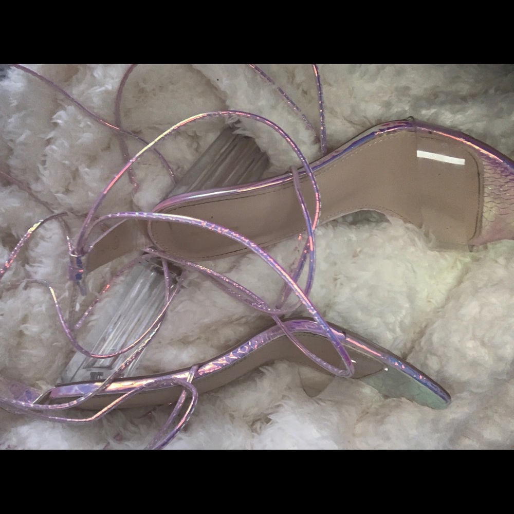 Pretty little things snake holographic heels